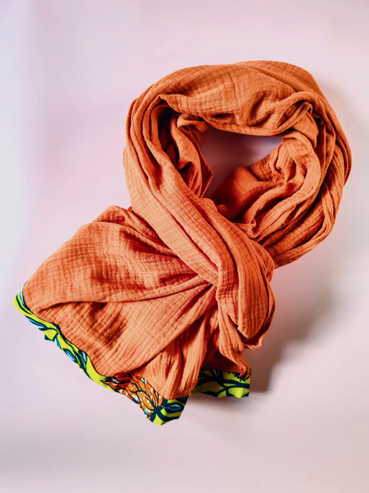 Chèche en gaze de coton Terracotta – création artisanale – Yaala – fabriquée en Bretagne