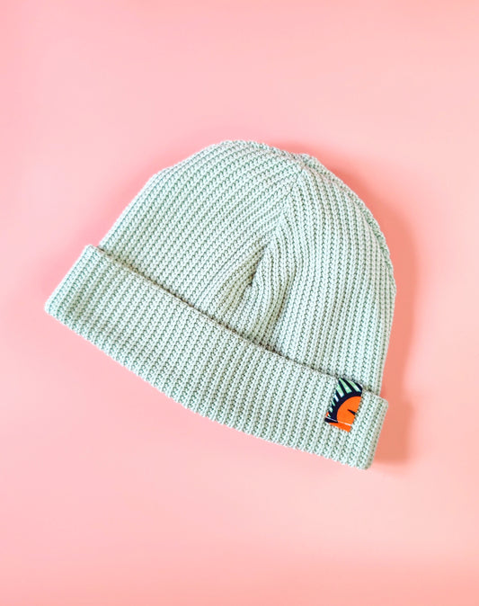 Bonnet côtelé avec rebord Vert Sauge– Coton Oeko-Tex