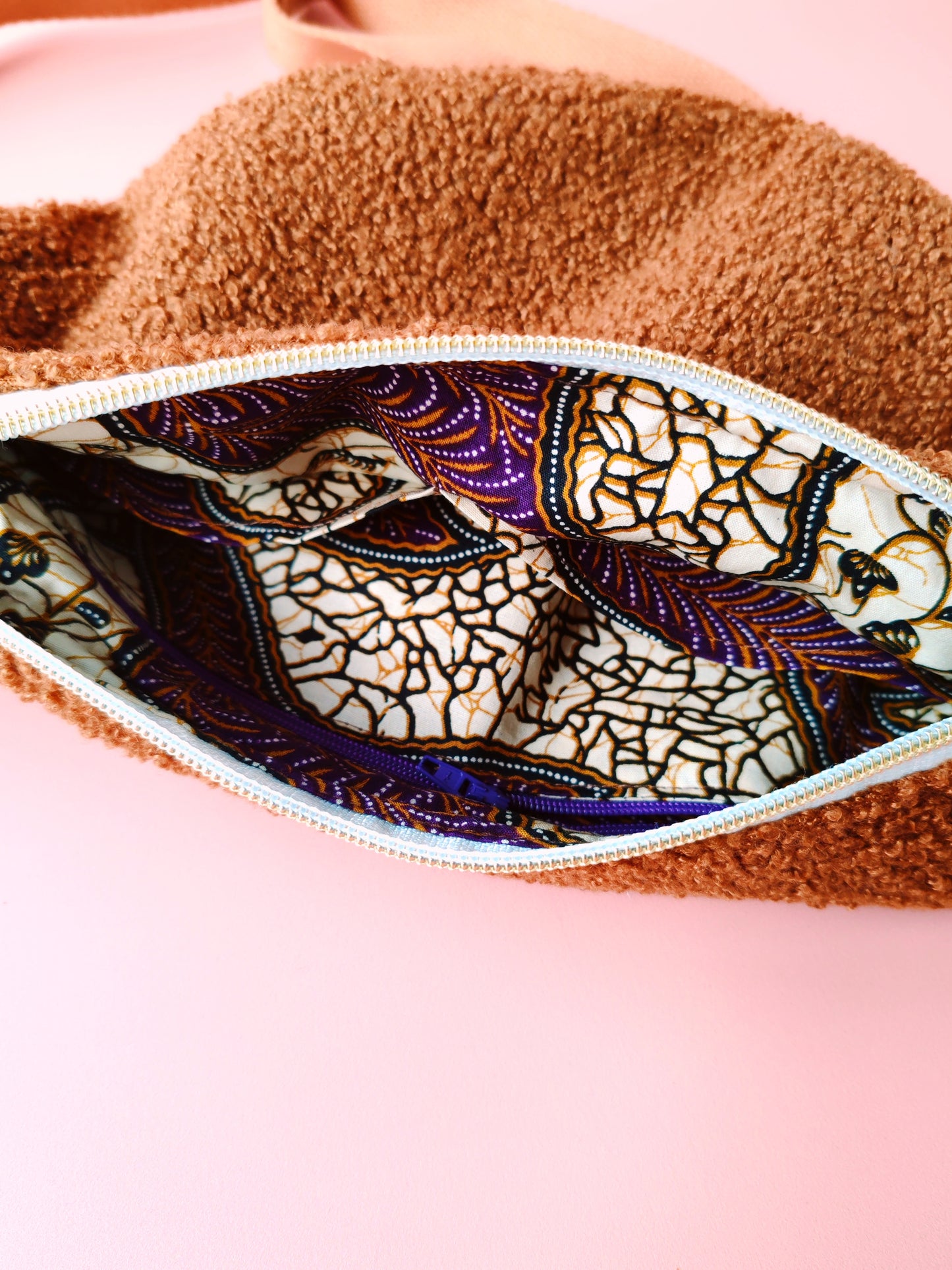 Sac Luna en tissu bouclette caramel & Wax – création artisanale unique – Yaala – fabriqué en Bretagne