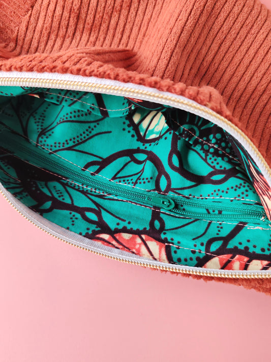 Sac Luna en velours Terracotta & Wax – création artisanale unique – Yaala – fabriqué en Bretagne