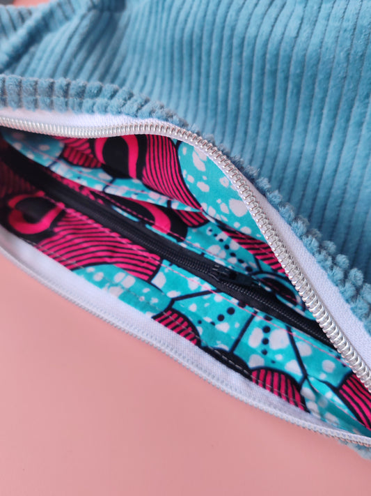 Sac Luna en velours Menthe Fraiche & Wax – création artisanale unique – Yaala – fabriqué en Bretagne