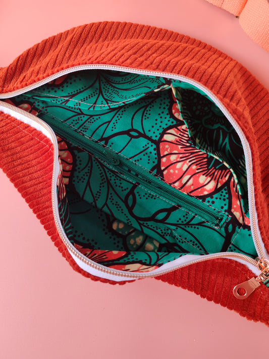 Sac banane en velours Terracotta & Wax – création artisanale – Yaala – fabriqué en Bretagne