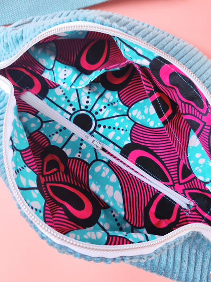 Sac banane en velours Menthe Fraiche & Wax – création artisanale – Yaala – fabriqué en Bretagne