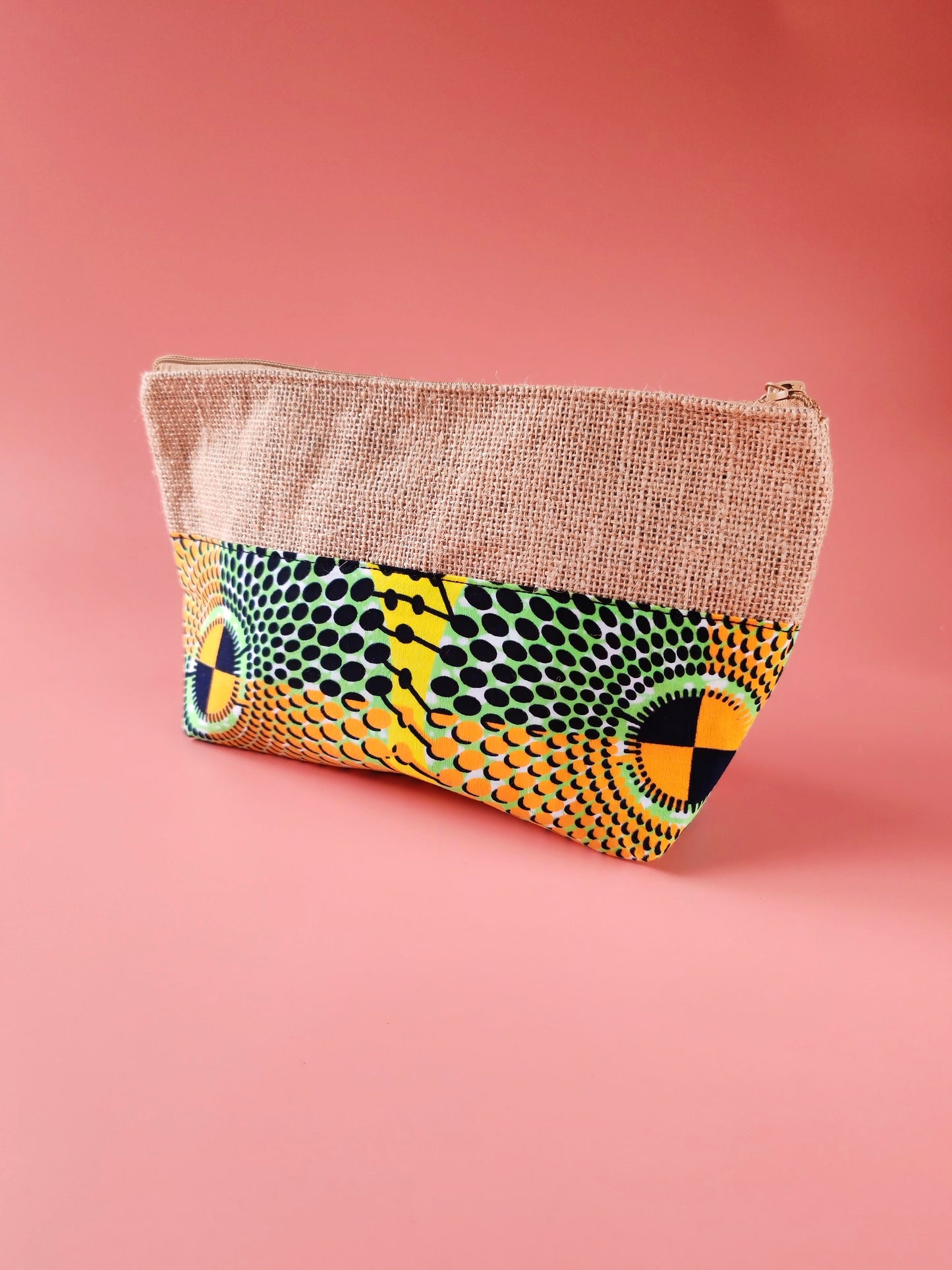 Trousse en toile de jute & wax Disque Multicolore – Artisanat du Burkina Faso (Copie) (Copie)