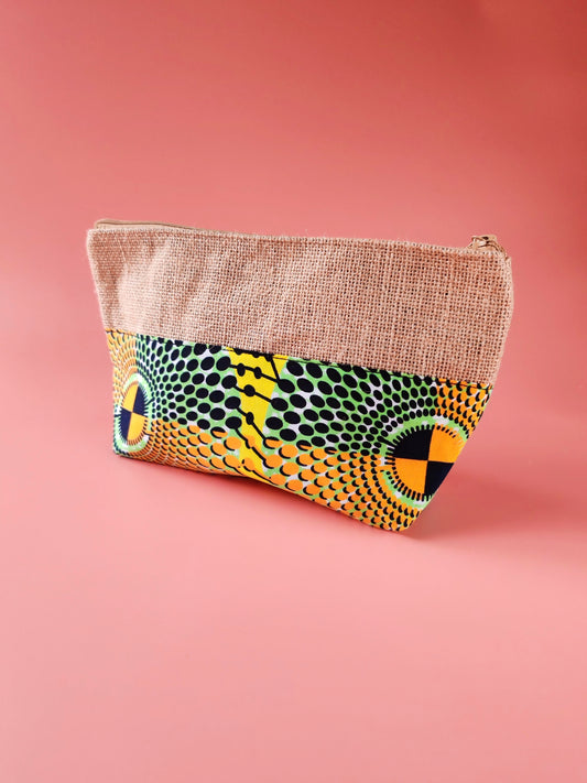Trousse en toile de jute & wax Disque Multicolore – Artisanat du Burkina Faso (Copie) (Copie)