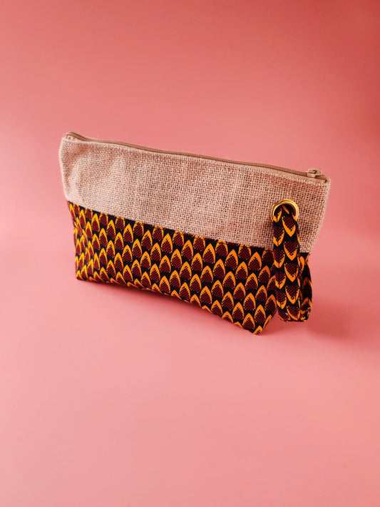Pochette en toile de jute & wax Ecailles – Avec dragonne