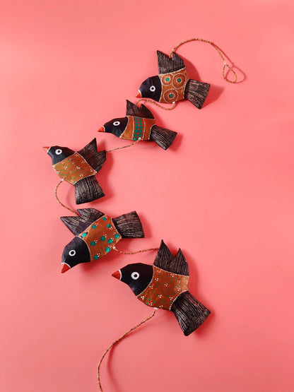 Fil d’oiseaux Doré – Papier mâché & perles