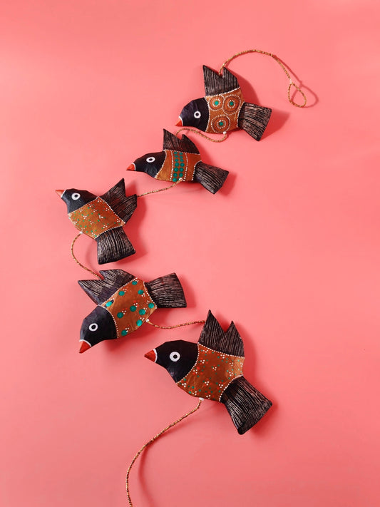 Fil d’oiseaux Doré – Papier mâché & perles