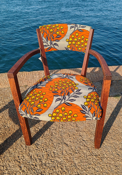 Fauteuil Bridge vintage restauré - Wax Ouessant - Orange