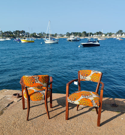 Fauteuil Bridge vintage restauré - Wax Ouessant - Orange